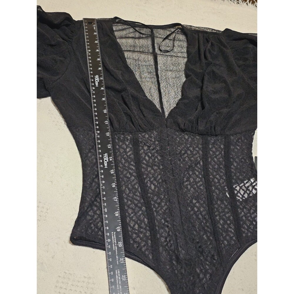 Lulus-Women's Mesh Puff Sleeve Bodysuit-Black/size Length: 21"​ Pit to pit 16 - Picture 15 of 15
